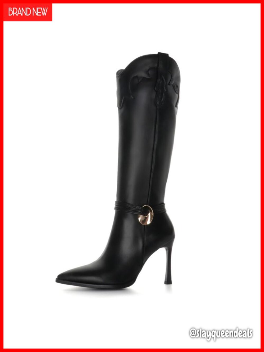 Faux Leather Western Knee High Boots Stiletto Pointed Toe